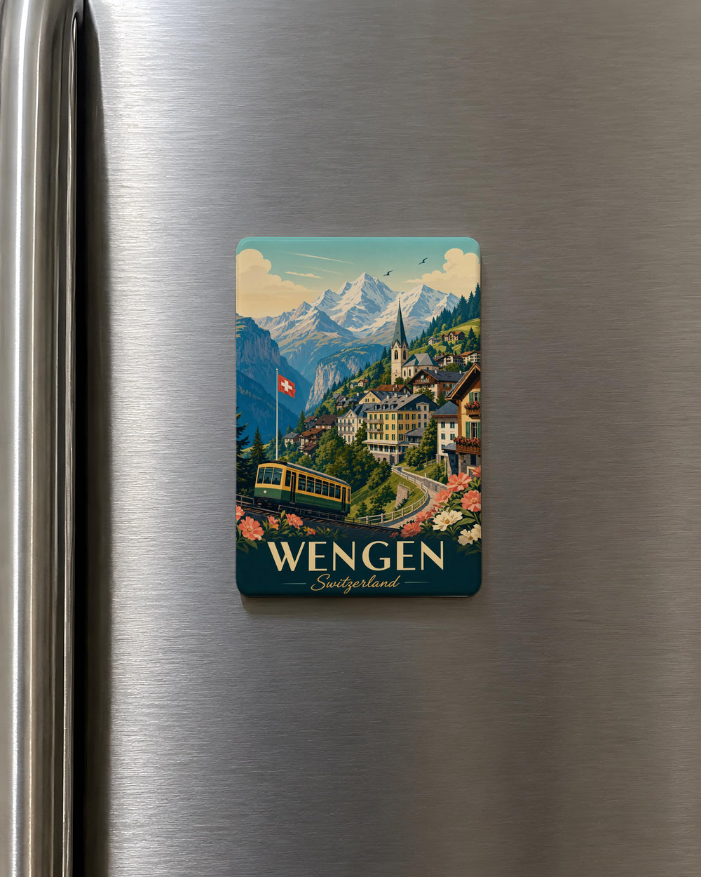Wengen Switzerland Fridge Magnet, Swiss Alps Mountain Village Souvenir, Bernese Oberland Travel Keepsake Magnet