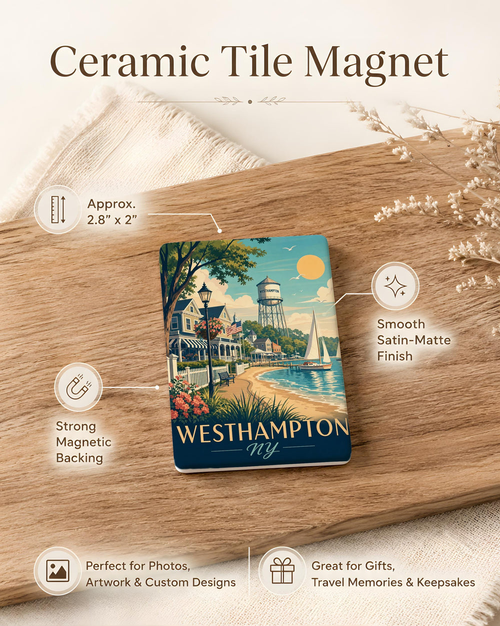 Westhampton NY Fridge Magnet, Westhampton New York Souvenir Magnet, Long Island Travel Gift, Coastal Town Keepsake Magnet