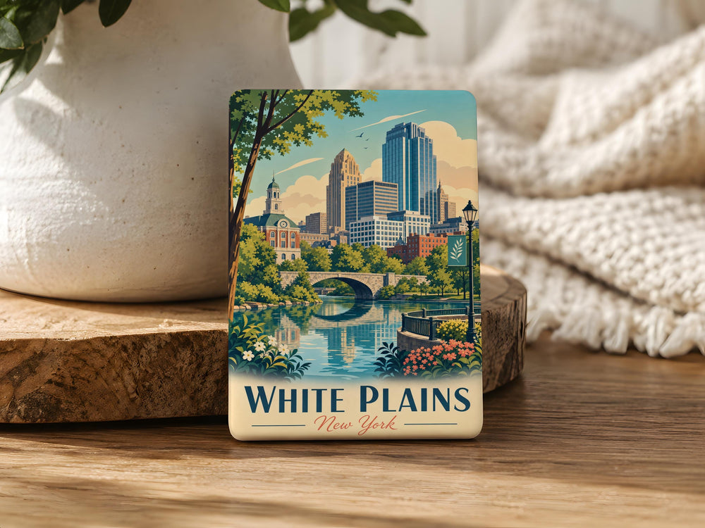 White Plains NY Fridge Magnet, White Plains New York Souvenir Magnet, Westchester County Travel Keepsake Gift
