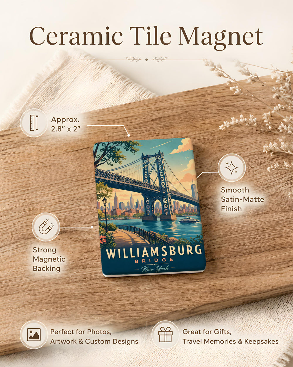 Williamsburg Bridge Fridge Magnet, New York City Landmark Souvenir, Brooklyn NYC Travel Gift Magnet
