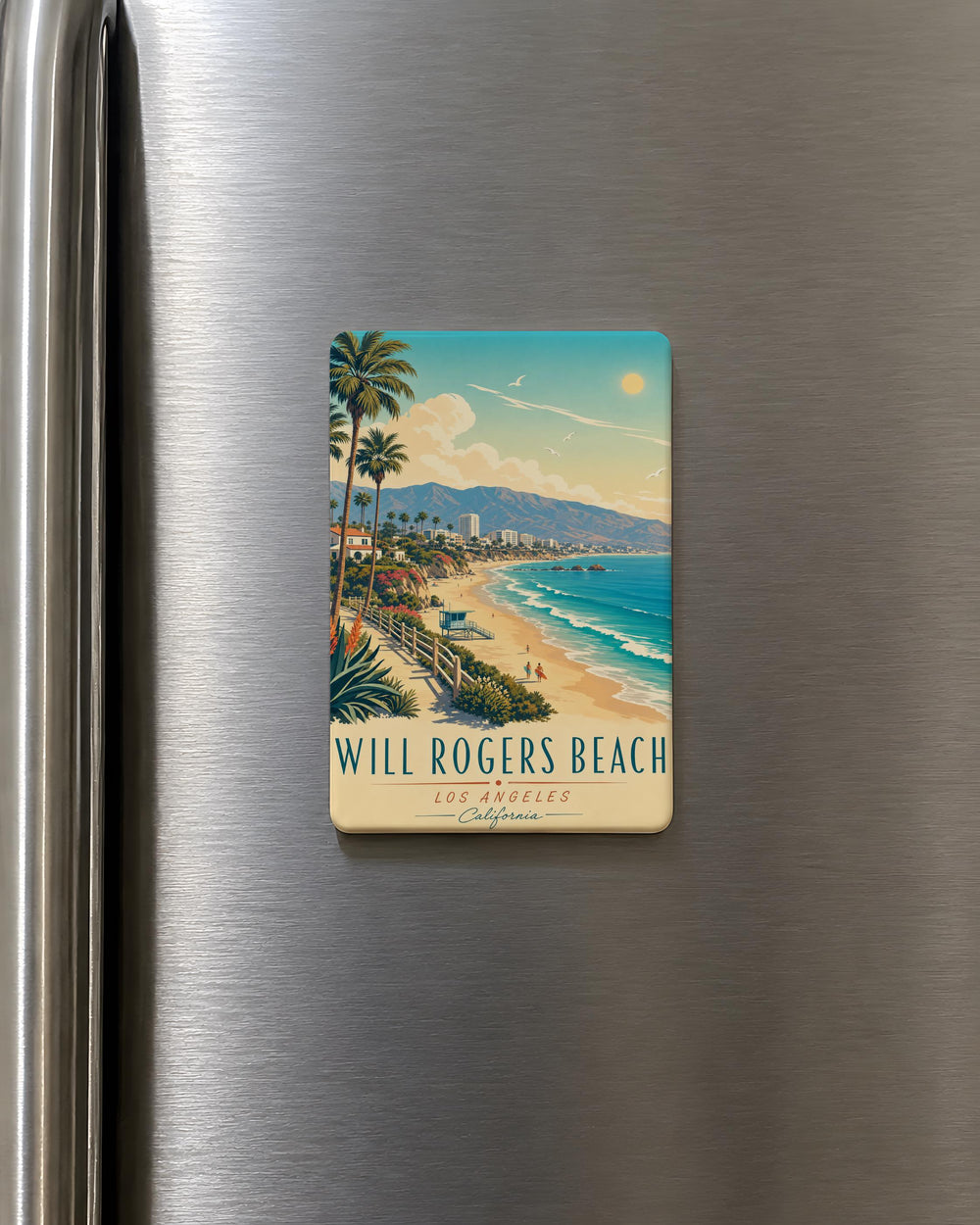 Will Rogers Beach Fridge Magnet, California Beach Souvenir, Santa Monica Bay Coastal Landmark Magnet, Oceanfront Travel Gift