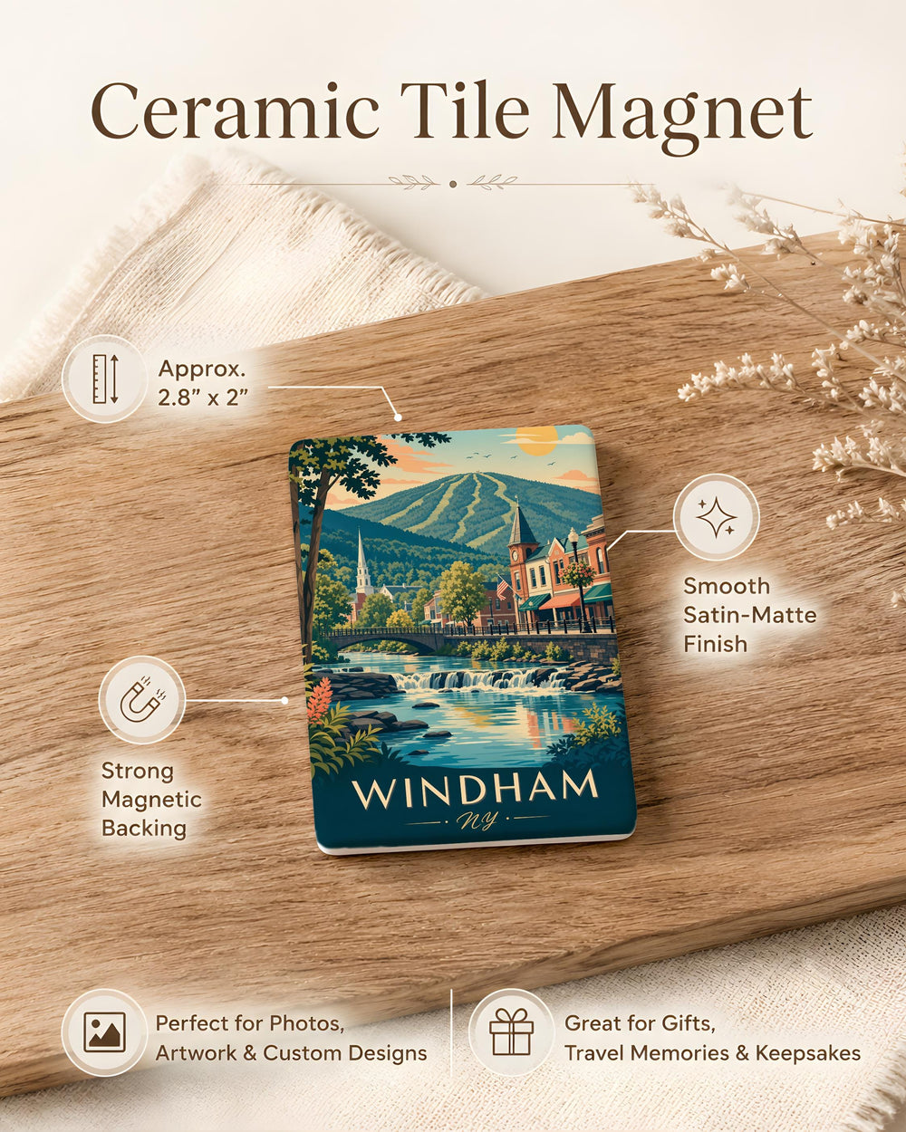 Windham NY Fridge Magnet, Windham New York Souvenir Magnet, Catskills Travel Keepsake, Upstate NY Gift, Vacation Memento Magnet