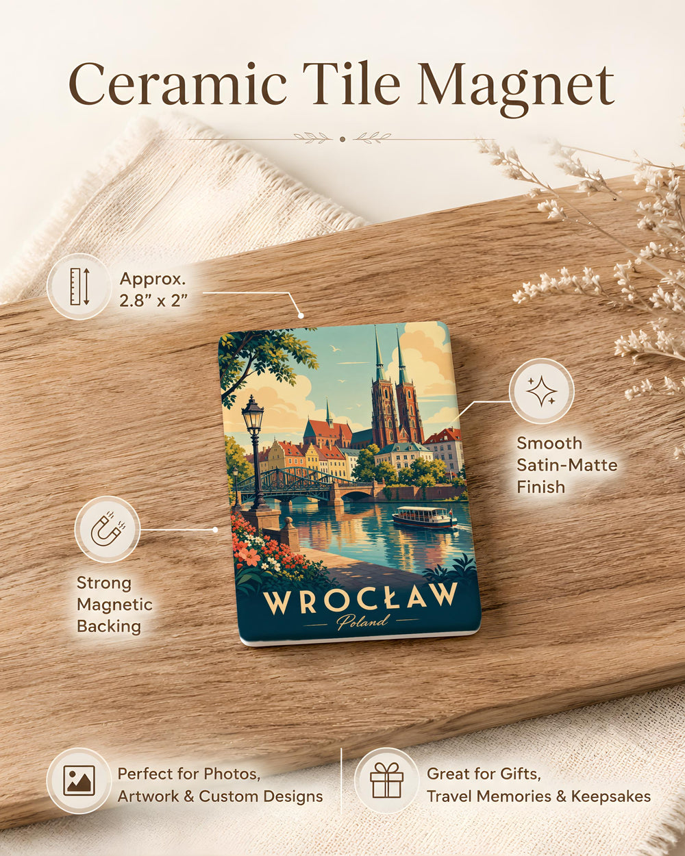 Wrocław Poland Fridge Magnet, Wroclaw Souvenir Magnet, Wrocław City Landmark Travel Gift, Poland Trip Keepsake Magnet