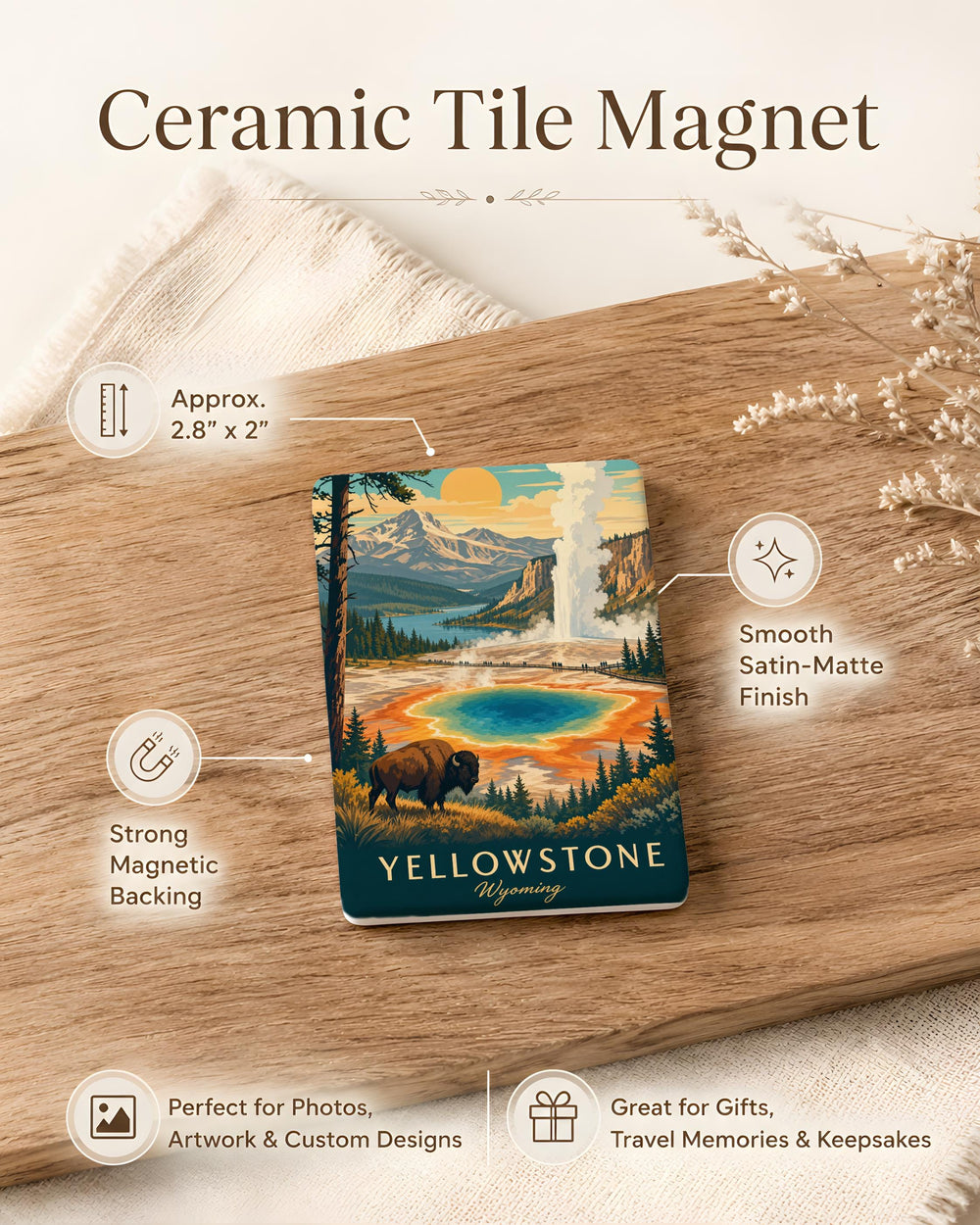 Yellowstone Wyoming Fridge Magnet, Yellowstone National Park Souvenir Magnet, Wyoming Travel Gift, Park Landmark Keepsake Magnet