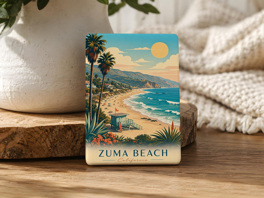 Zuma Beach Fridge Magnet, Malibu California Beach Souvenir, Ocean Waves Coastal Landmark Keepsake Magnet