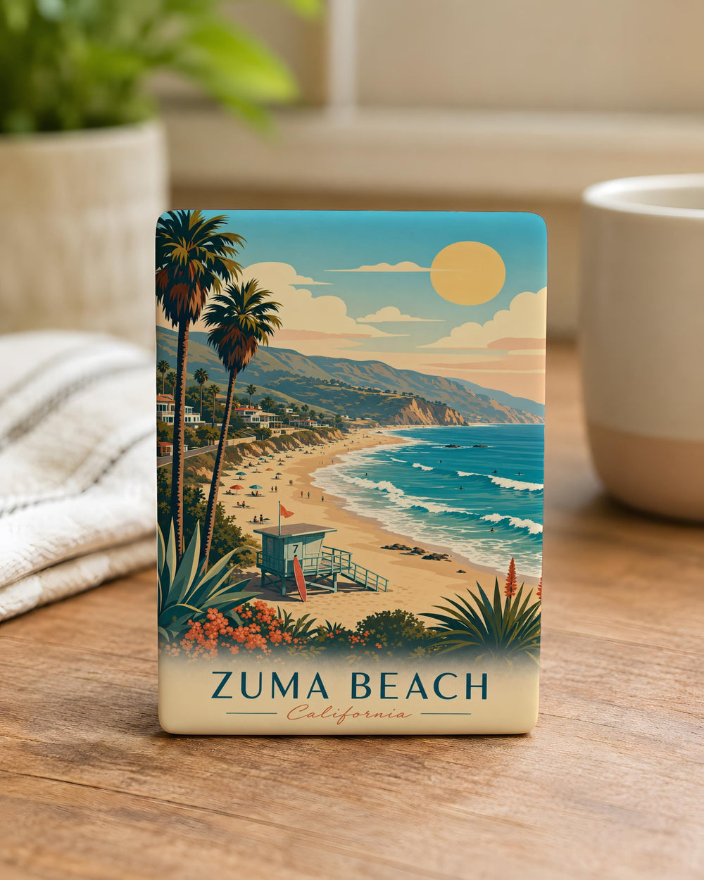 Zuma Beach Fridge Magnet, Malibu California Beach Souvenir, Ocean Waves Coastal Landmark Keepsake Magnet