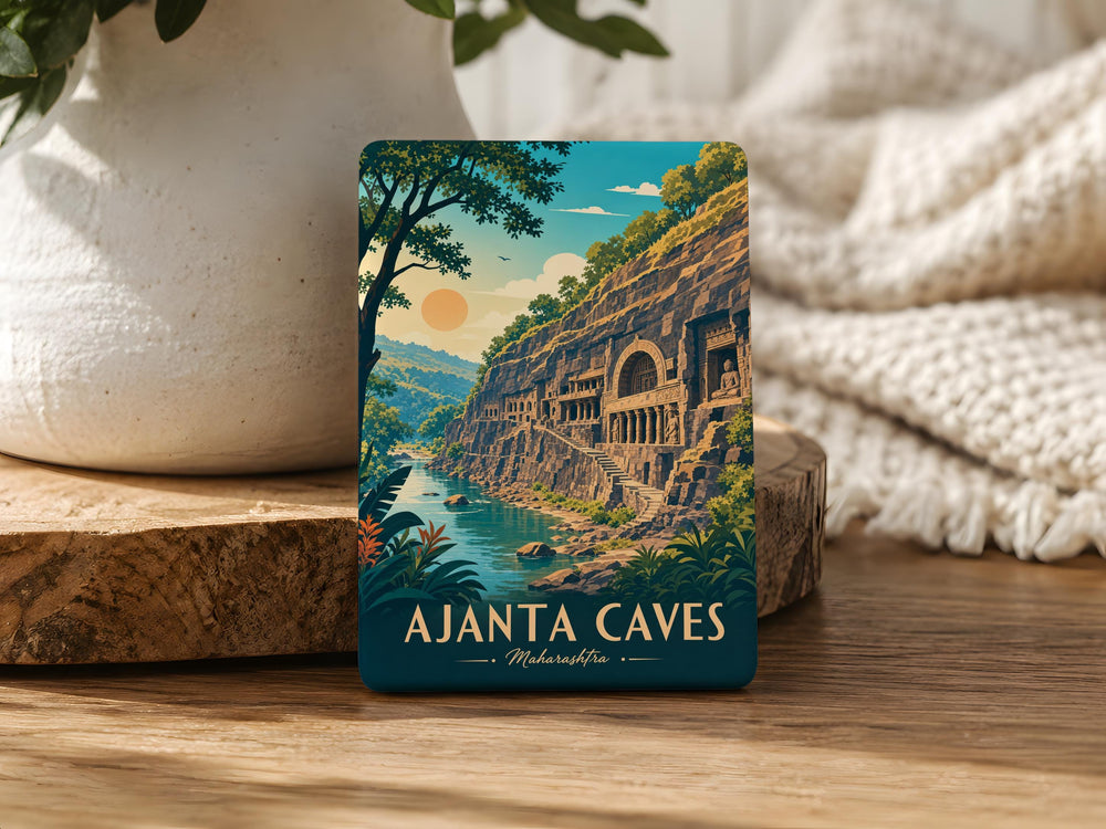 Ajanta Caves Fridge Magnet, Ajanta Ellora UNESCO Cave Temples Souvenir, Indian Heritage Landmark Travel Gift