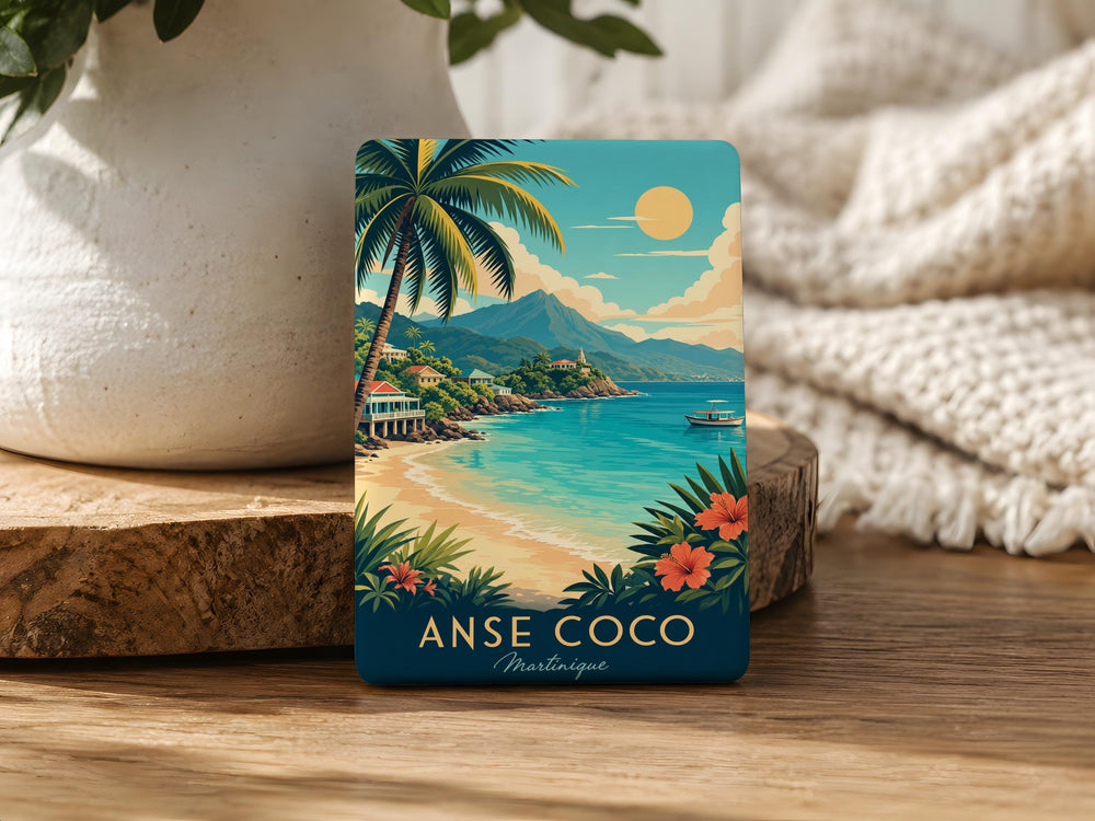 Anse Coco Beach Fridge Magnet, Tropical Island Shoreline Souvenir Magnet, Coastal Travel Keepsake Magnet