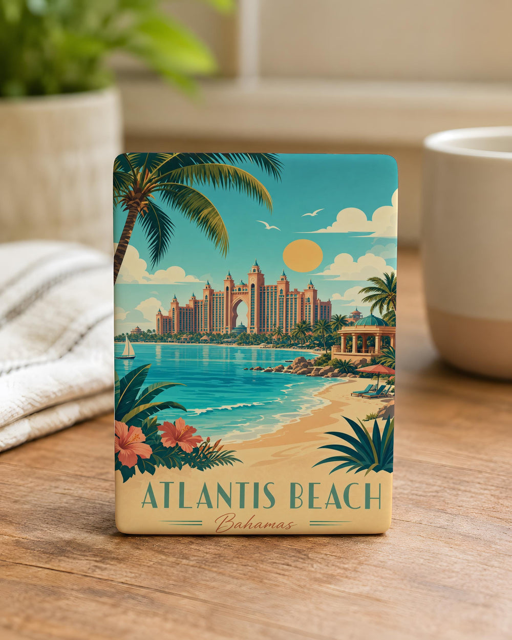 Atlantis Beach Fridge Magnet, Coastal Ocean Shoreline Souvenir, Seaside Vacation Travel Keepsake Magnet