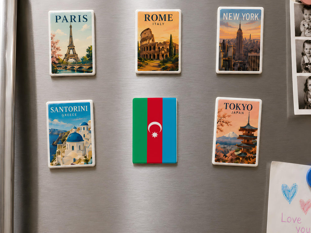 Azerbaijan Flag Fridge Magnet, Azerbaijan Country Flag Magnet, Azerbaijani Flag Kitchen Magnet, Travel Souvenir Magnet