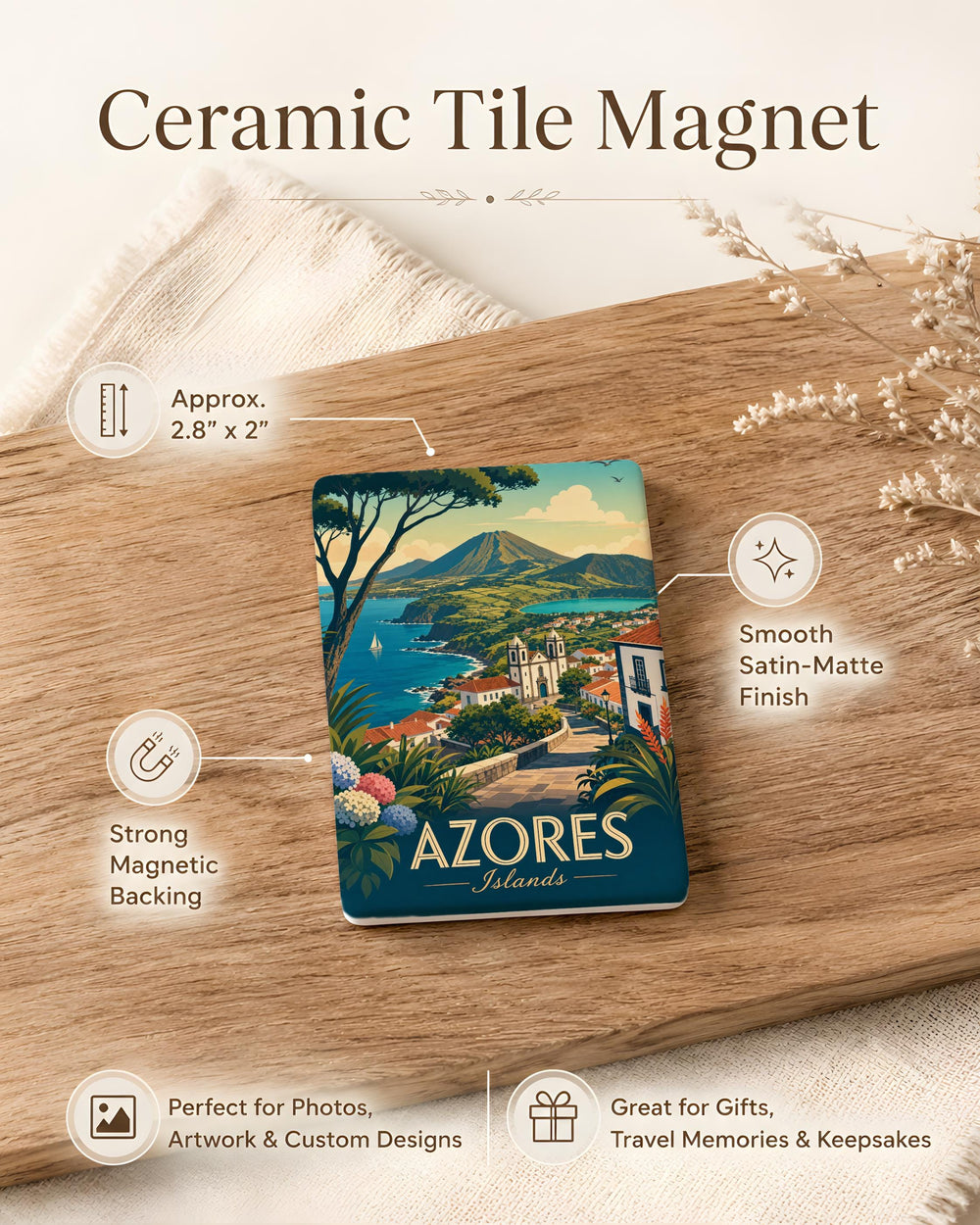 Azores Islands Fridge Magnet, Portugal Travel Souvenir, Azorean Island Keepsake, Atlantic Ocean Destination Magnet