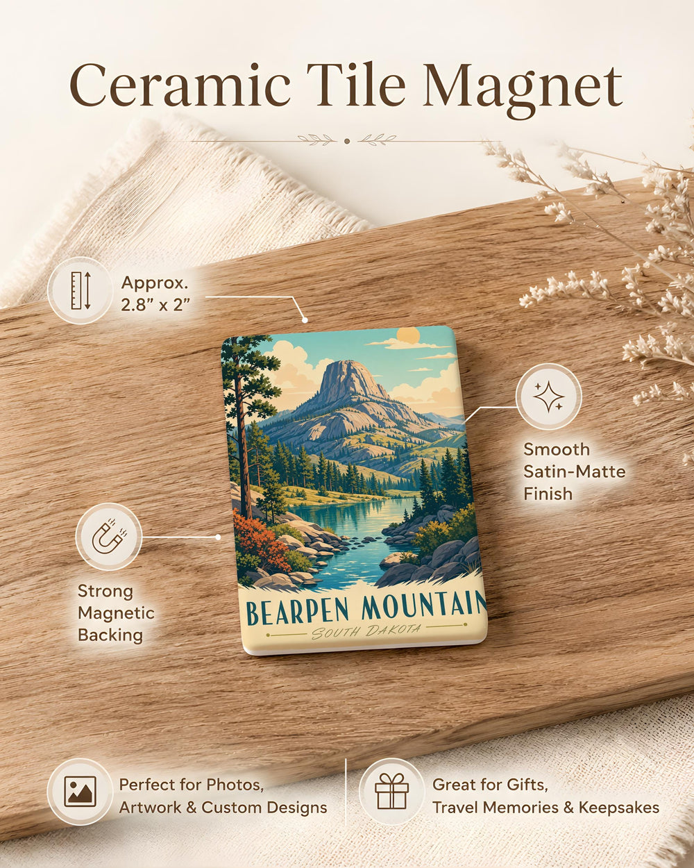 Bearpen Mountain Fridge Magnet, Mountain Landscape Souvenir Magnet, Outdoor Adventure Nature Gift, Hiking Cabin Decor Magnet