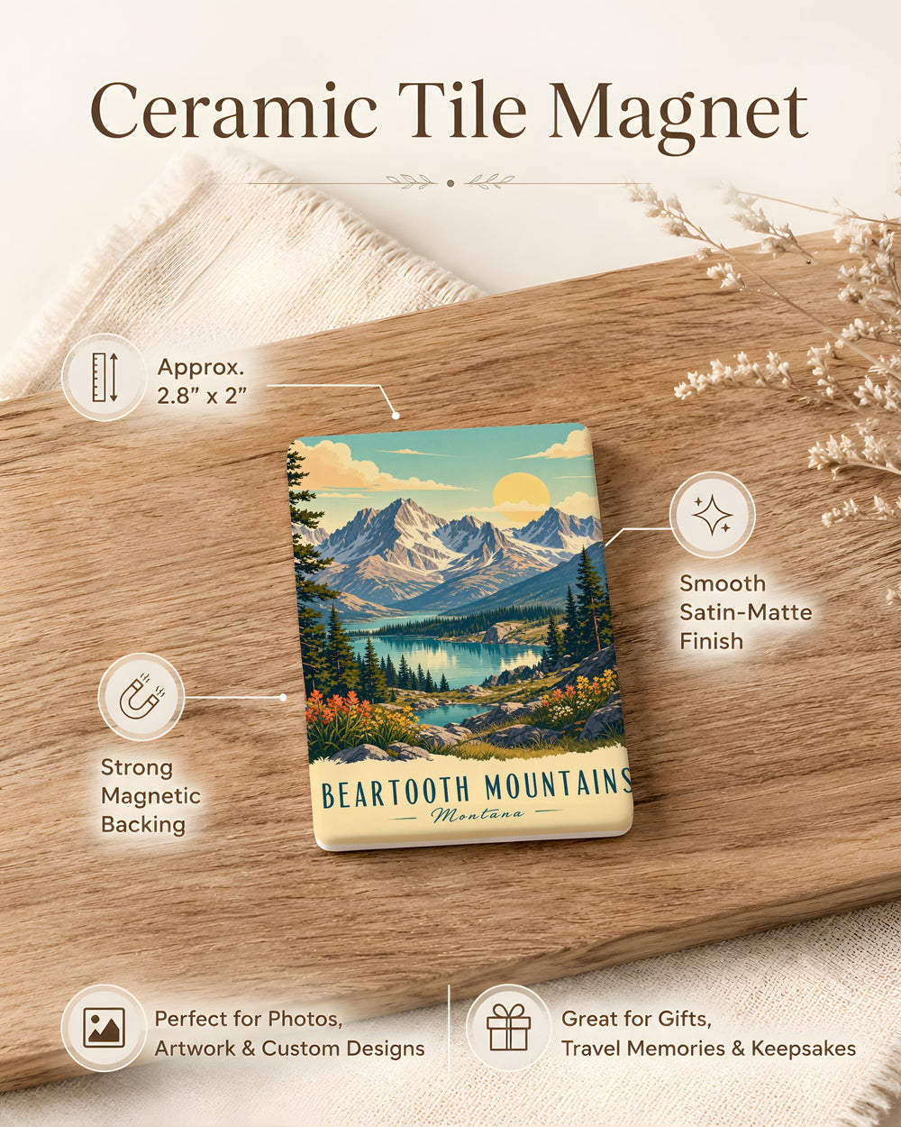 Beartooth Mountains Fridge Magnet, Beartooth Range Souvenir Magnet, Montana Wyoming Mountain Travel Keepsake Gift