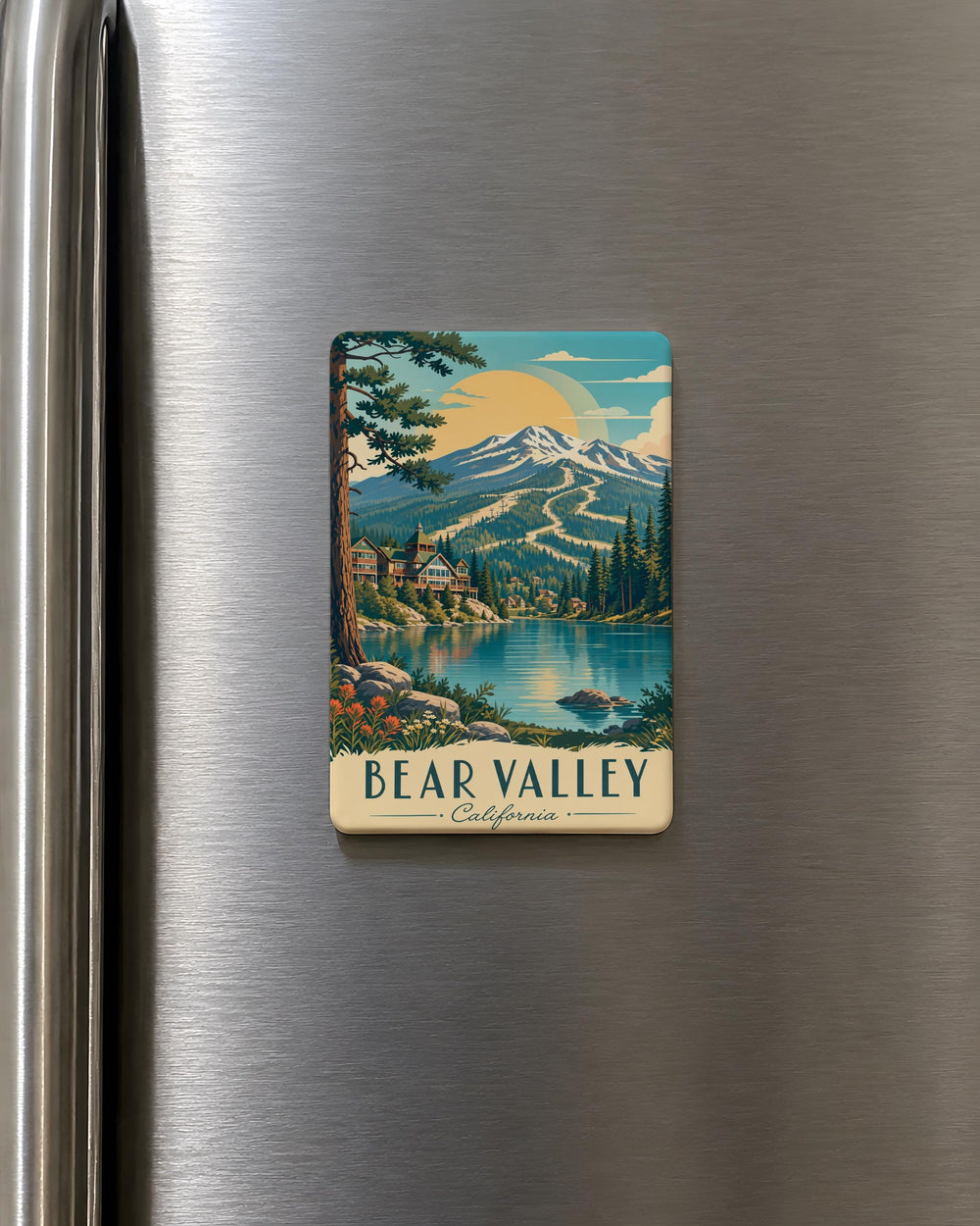 Bear Valley Fridge Magnet, Mountain Valley Bear Wildlife Souvenir Magnet, Nature Cabin Decor Magnet