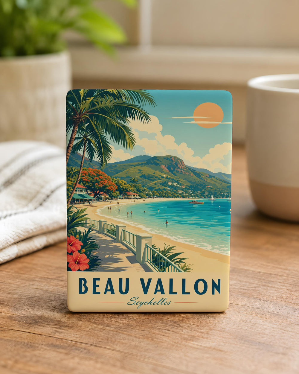 Beau Vallon Fridge Magnet, Beau Vallon Beach Souvenir Magnet, Seychelles Travel Magnet, Coastal Vacation Keepsake Magnet