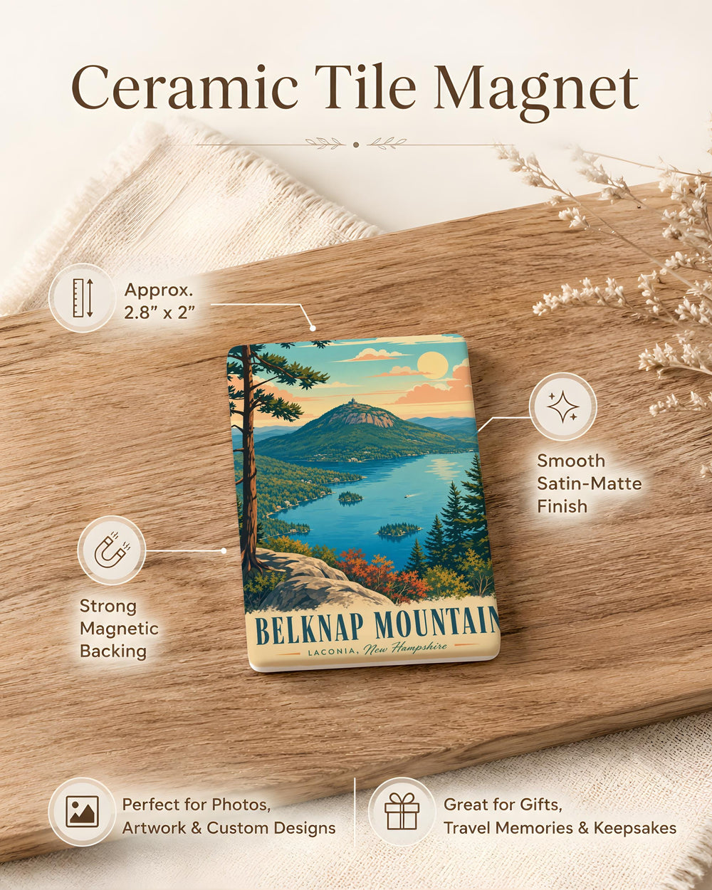 Belknap Mountain Fridge Magnet, New Hampshire Mountain Souvenir, Scenic Hiking Peak Keepsake, Lake Winnipesaukee Region Gift