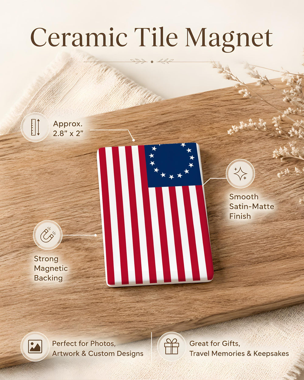 Betsy Ross Flag Fridge Magnet, 13 Star American Flag Magnet, Vintage USA Patriotic Flag Refrigerator Magnet