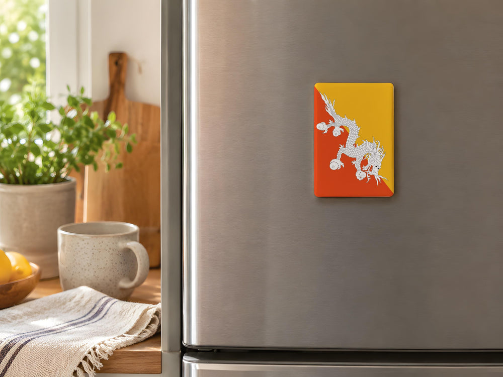 Bhutan Flag Fridge Magnet, Bhutan National Flag Souvenir Magnet, Bhutan Dragon Flag Refrigerator Magnet, Travel Gift