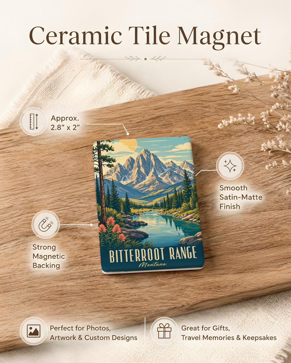 Bitterroot Range Fridge Magnet, Montana Mountain Landscape Souvenir, Rocky Mountain Peaks Decor, Outdoor Adventure Gift