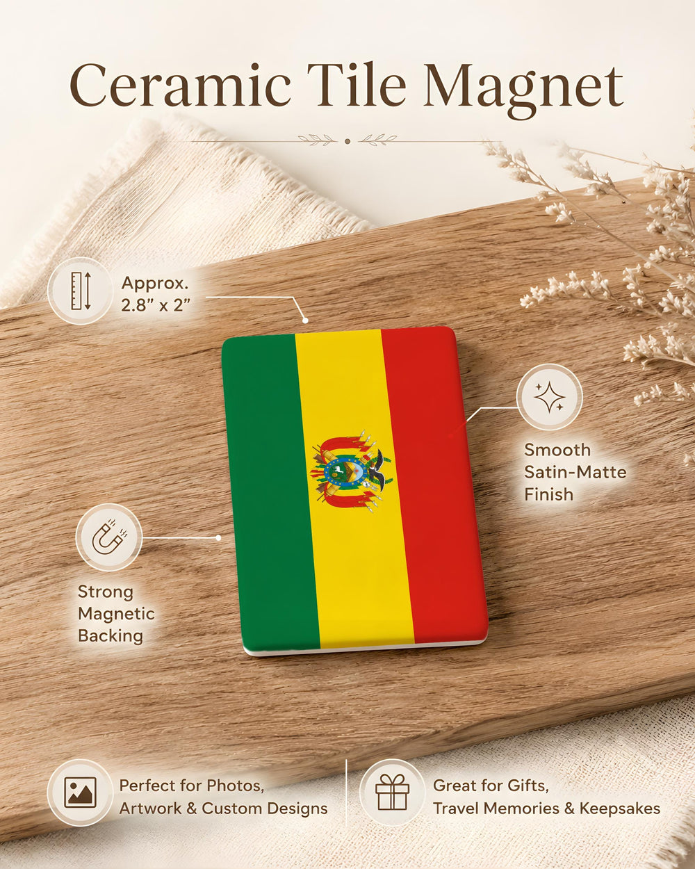 Bolivia Flag Fridge Magnet, Bolivian Flag Magnet, Bolivia Souvenir Magnet, Bolivia Travel Gift, Bolivia Country Flag Magnet