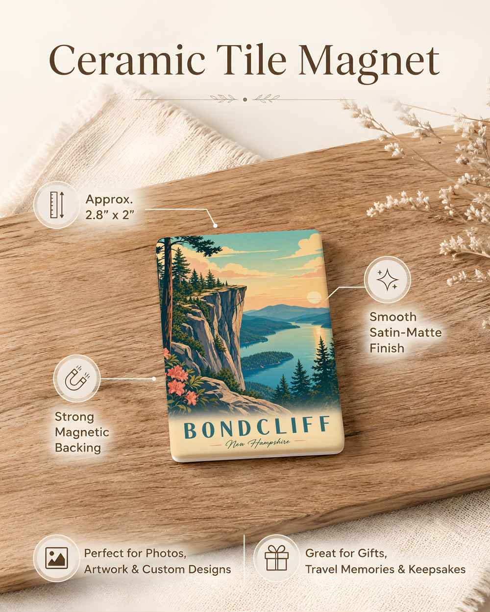 Bondcliff Fridge Magnet, White Mountains New Hampshire Hiking Trail Scenic Mountain Cliff Souvenir Magnet