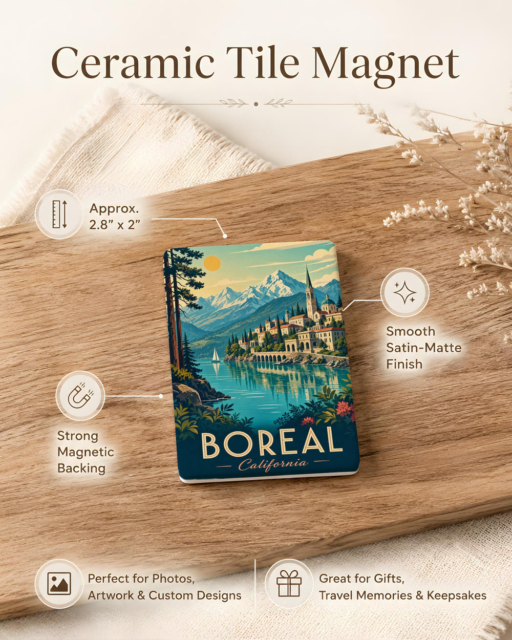 Boreal Forest Fridge Magnet, Northern Pines Wilderness Nature Scene Magnet, Rustic Cabin & Aurora Refrigerator Magnet
