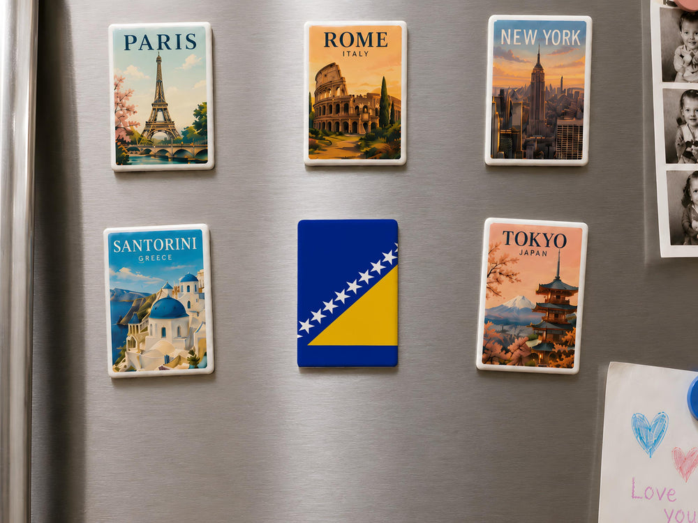 Bosnia and Herzegovina Flag Fridge Magnet, Bosnia Souvenir Magnet, Balkan Travel Gift, Country Flag Magnet, Kitchen Decor