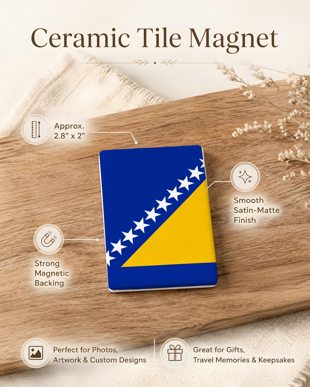 Bosnia and Herzegovina Flag Fridge Magnet, Bosnia Souvenir Magnet, Balkan Travel Gift, Country Flag Magnet, Kitchen Decor
