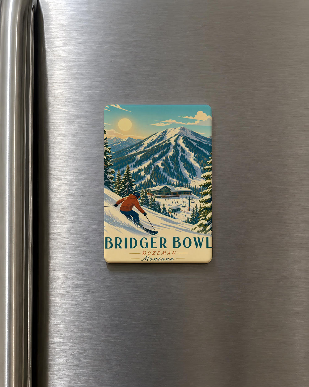 Bridger Bowl Ski Resort Fridge Magnet, Montana Mountain Skiing Souvenir Magnet, Snowy Slopes Chairlift Gift