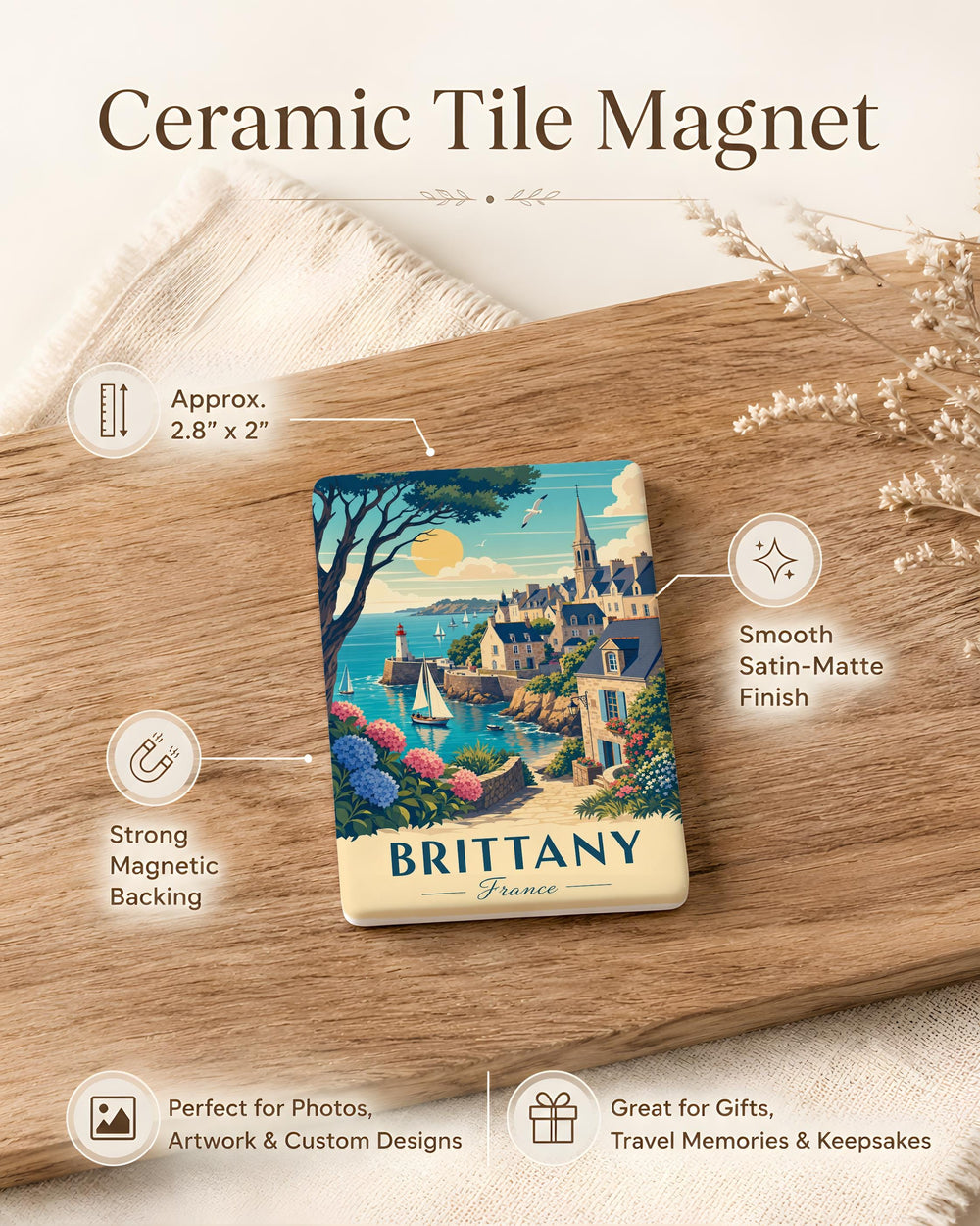 Brittany Fridge Magnet, Brittany France Travel Souvenir Magnet, Coastal Brittany Landmark Keepsake Magnet