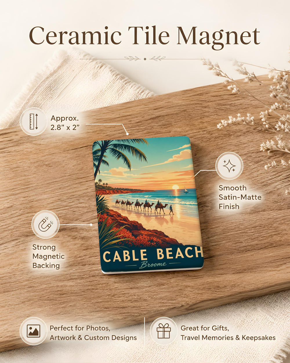 Cable Beach Broome Fridge Magnet, Western Australia Beach Souvenir Magnet, Broome Travel Gift, Coastal Landmark Keepsake