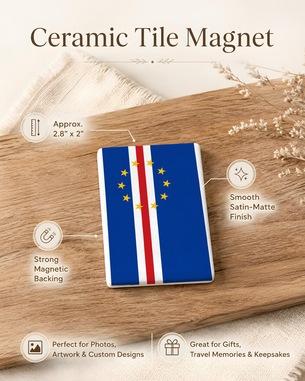 Cabo Verde Flag Fridge Magnet, Cape Verde Islands Flag Magnet, Cabo Verde Souvenir Magnet, Travel Gift Magnet