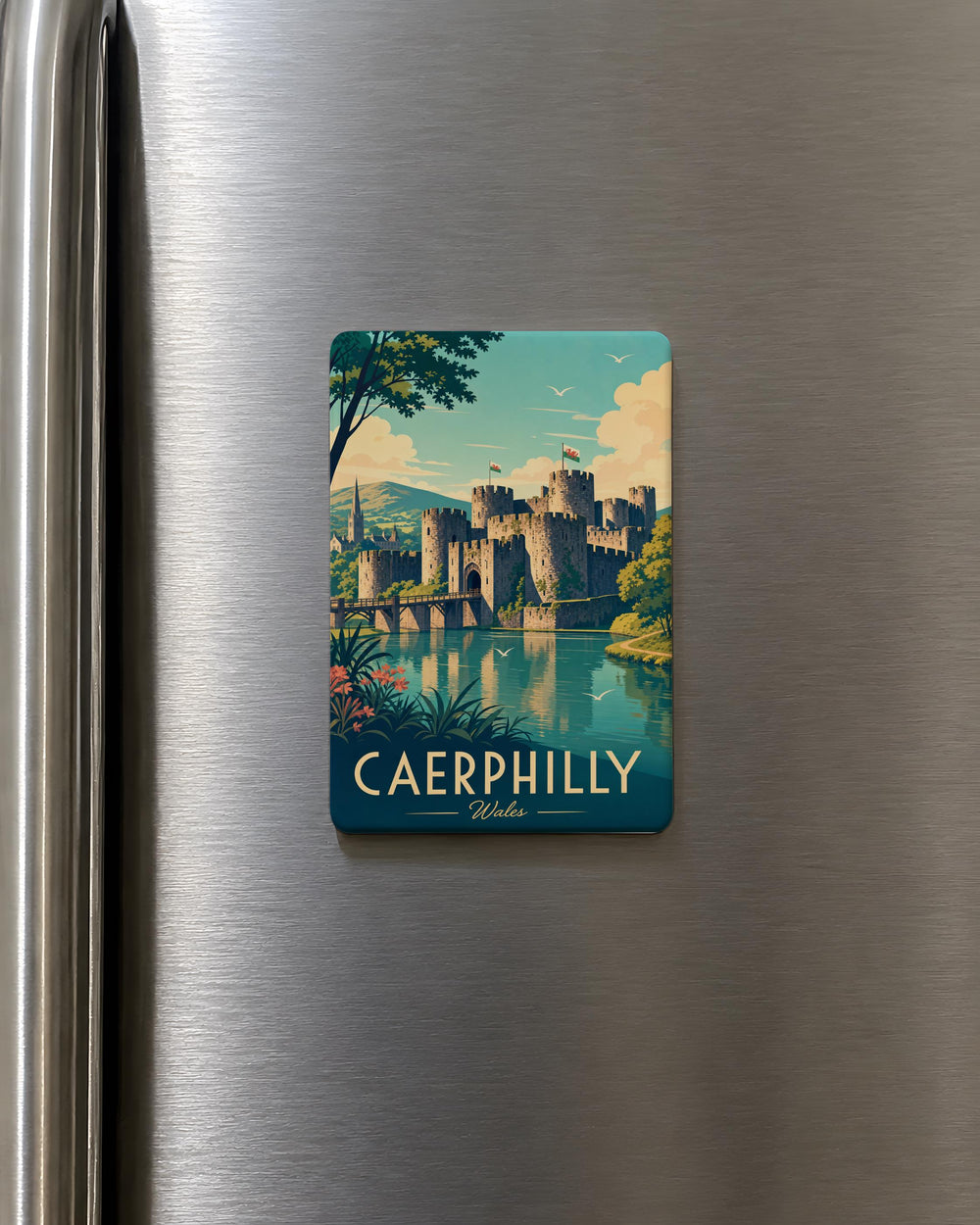 Caerphilly Castle Fridge Magnet, Wales Castle Souvenir Magnet, Medieval Fortress Landmark Kitchen Magnet