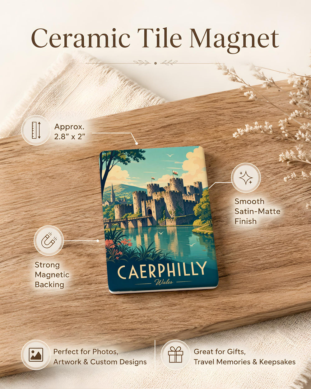 Caerphilly Castle Fridge Magnet, Wales Castle Souvenir Magnet, Medieval Fortress Landmark Kitchen Magnet