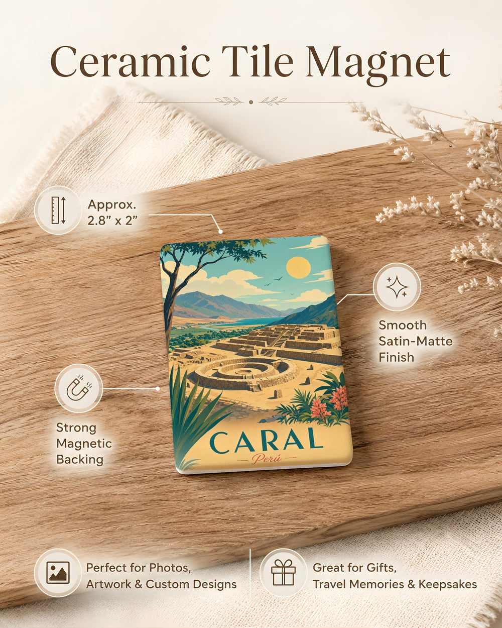 Caral Magnet Fridge Magnet, Ancient Peru Sacred City Ruins Souvenir, Archaeology History Travel Gift
