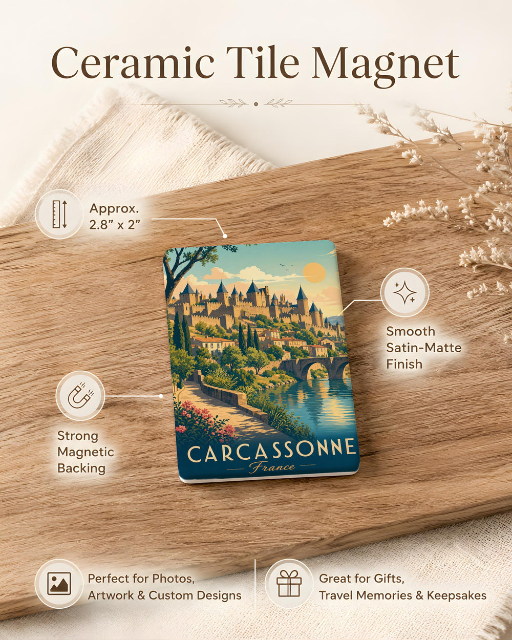 Carcassonne City Walls Fridge Magnet, Medieval Fortress Ramparts, French Castle Wall Souvenir Magnet, Travel Gift