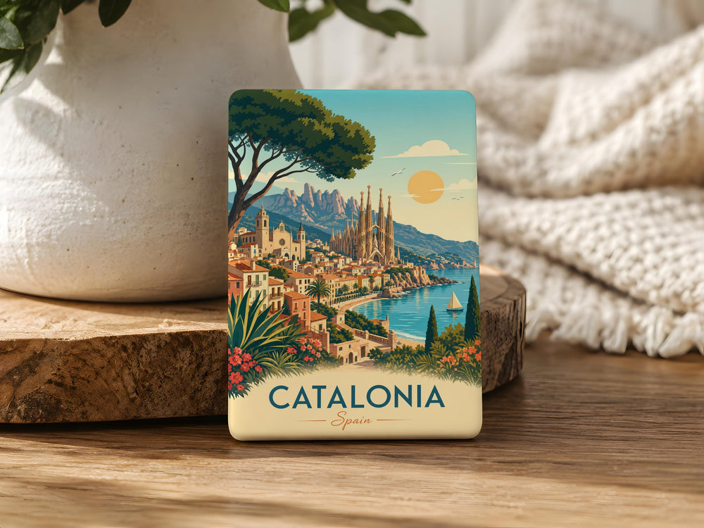 Catalonia Fridge Magnet, Catalonia Spain Souvenir Magnet, Barcelona Travel Keepsake, Spain Vacation Gift, Catalonia Landmark Magnet