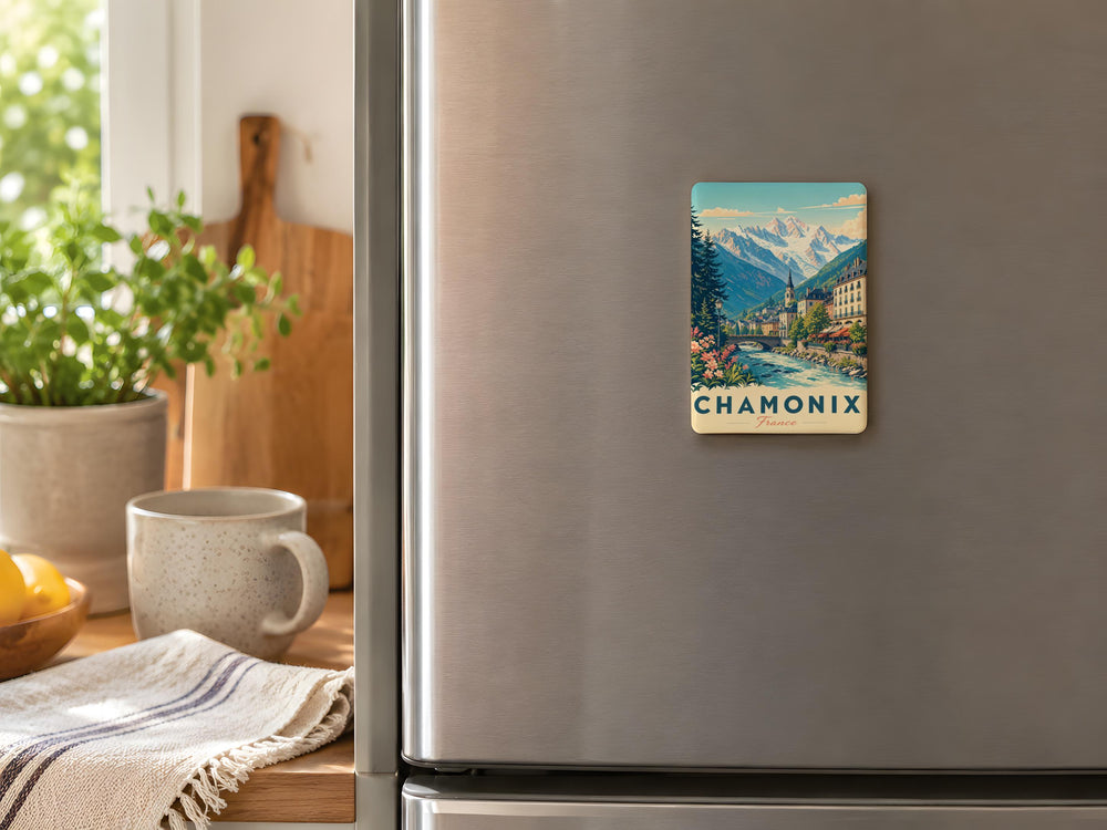 Chamonix France Fridge Magnet, Mont Blanc Alpine Mountain Town Souvenir Magnet, Chamonix Travel Keepsake Magnet