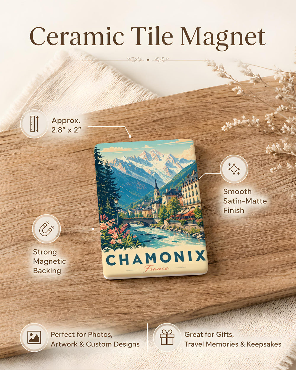 Chamonix France Fridge Magnet, Mont Blanc Alpine Mountain Town Souvenir Magnet, Chamonix Travel Keepsake Magnet