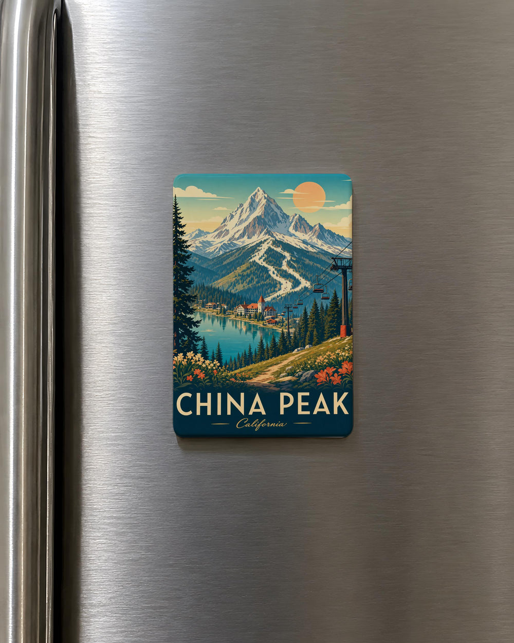 China Peak Fridge Magnet, Mountain Ski Resort Souvenir, California Snowy Peak Travel Keepsake Magnet