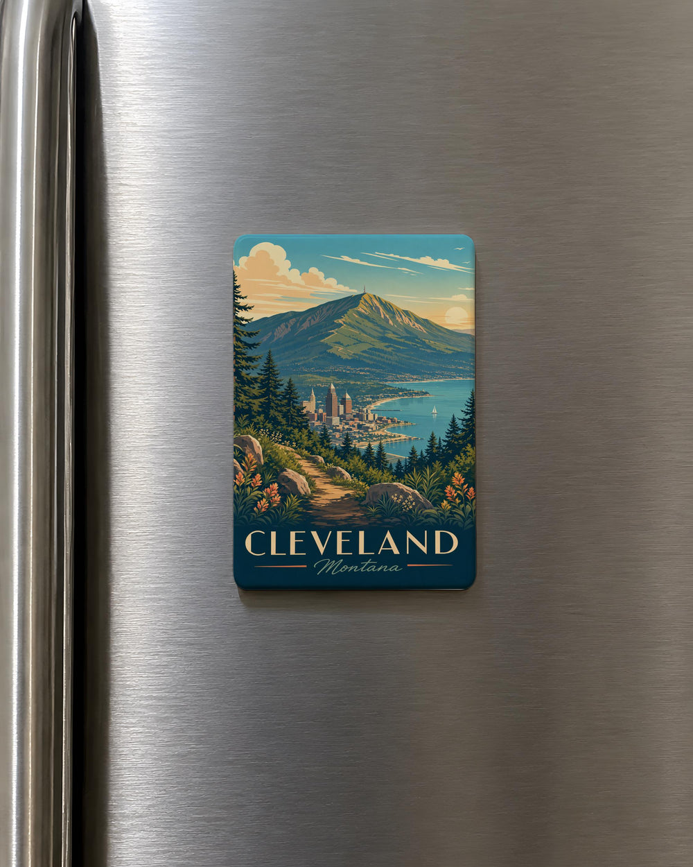 Cleveland Mountain Fridge Magnet, Cleveland Ohio Mountain Landscape Souvenir Magnet, Great Lakes Travel Gift, Scenic Nature Magnet
