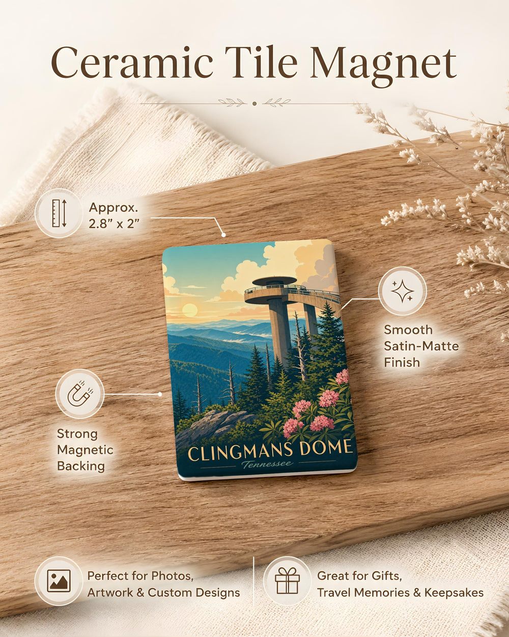 Clingmans Dome Fridge Magnet, Great Smoky Mountains National Park Souvenir, Tennessee North Carolina Travel Keepsake