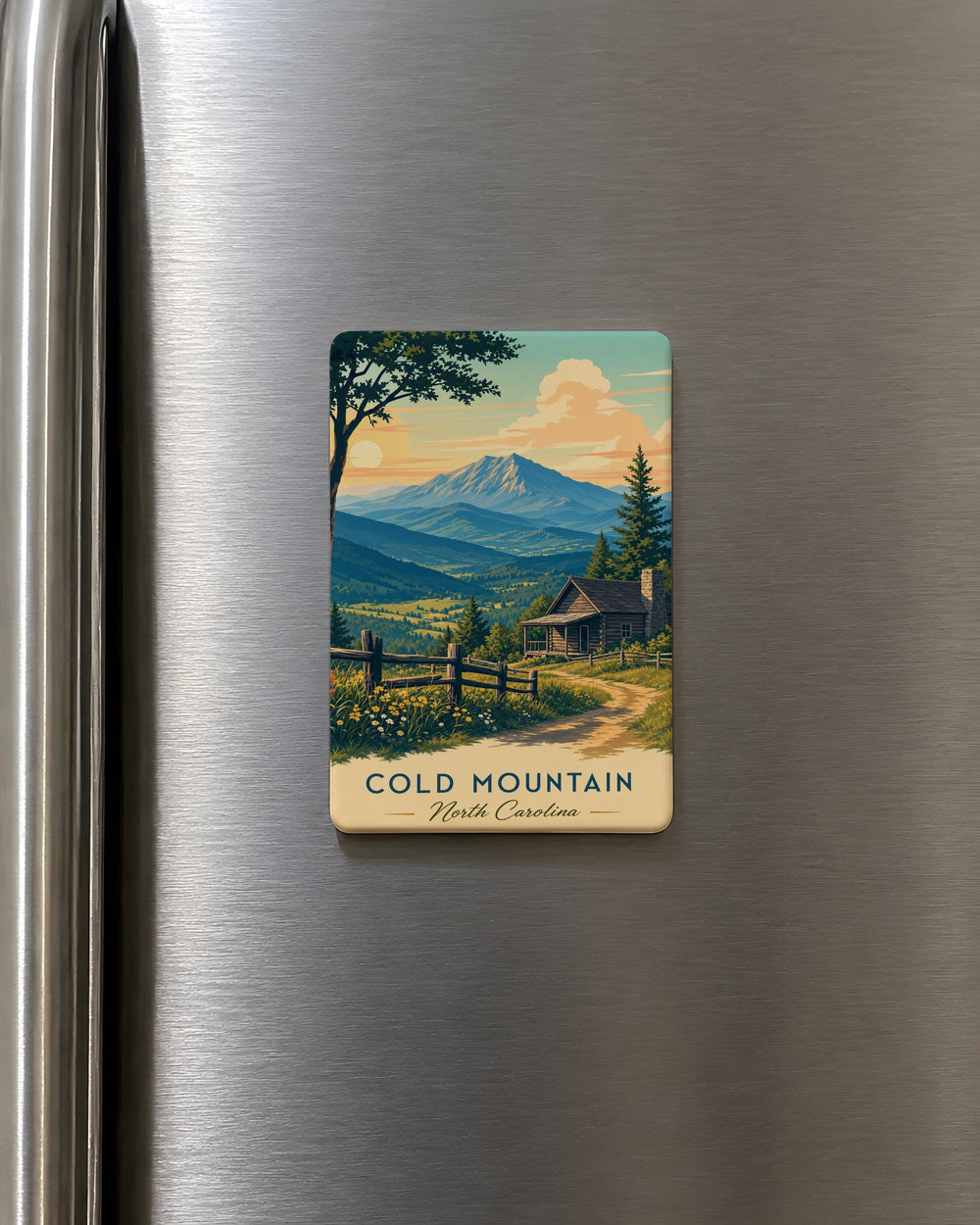 Cold Mountain Fridge Magnet, Mountain Peak Landscape Souvenir Magnet, Scenic Nature Travel Keepsake Kitchen Decor
