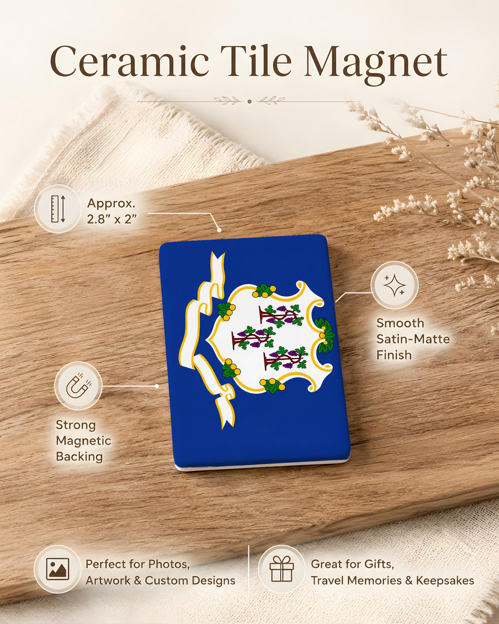 Connecticut State Flag Fridge Magnet, Connecticut Souvenir Magnet, Hartford Connecticut Gift, New England State Flag Magnet