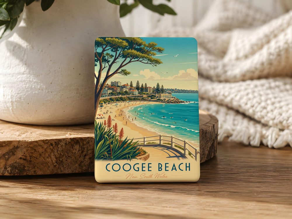 Coogee Beach Fridge Magnet, Sydney Australia Coastal Seaside Landmark Souvenir, Ocean Beach Scene Travel Gift
