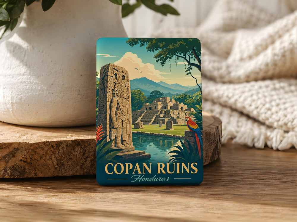 Copan Ruins Fridge Magnet, Honduras Maya Archaeological Site Souvenir Magnet, Ancient Temple Stone Ruins Travel Keepsake