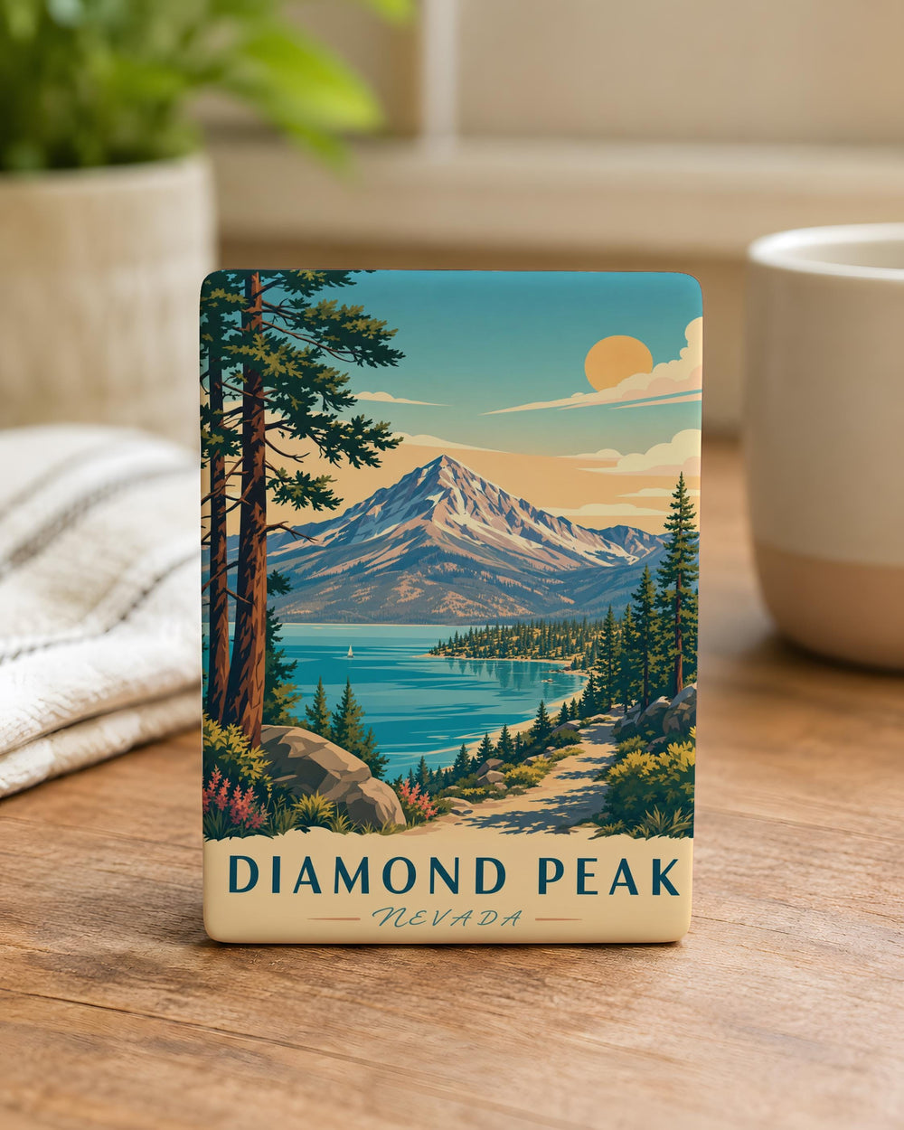 Diamond Peak Mountain Fridge Magnet, Alpine Summit Landscape Souvenir Magnet, Hiking Adventure Kitchen Decor Magnet