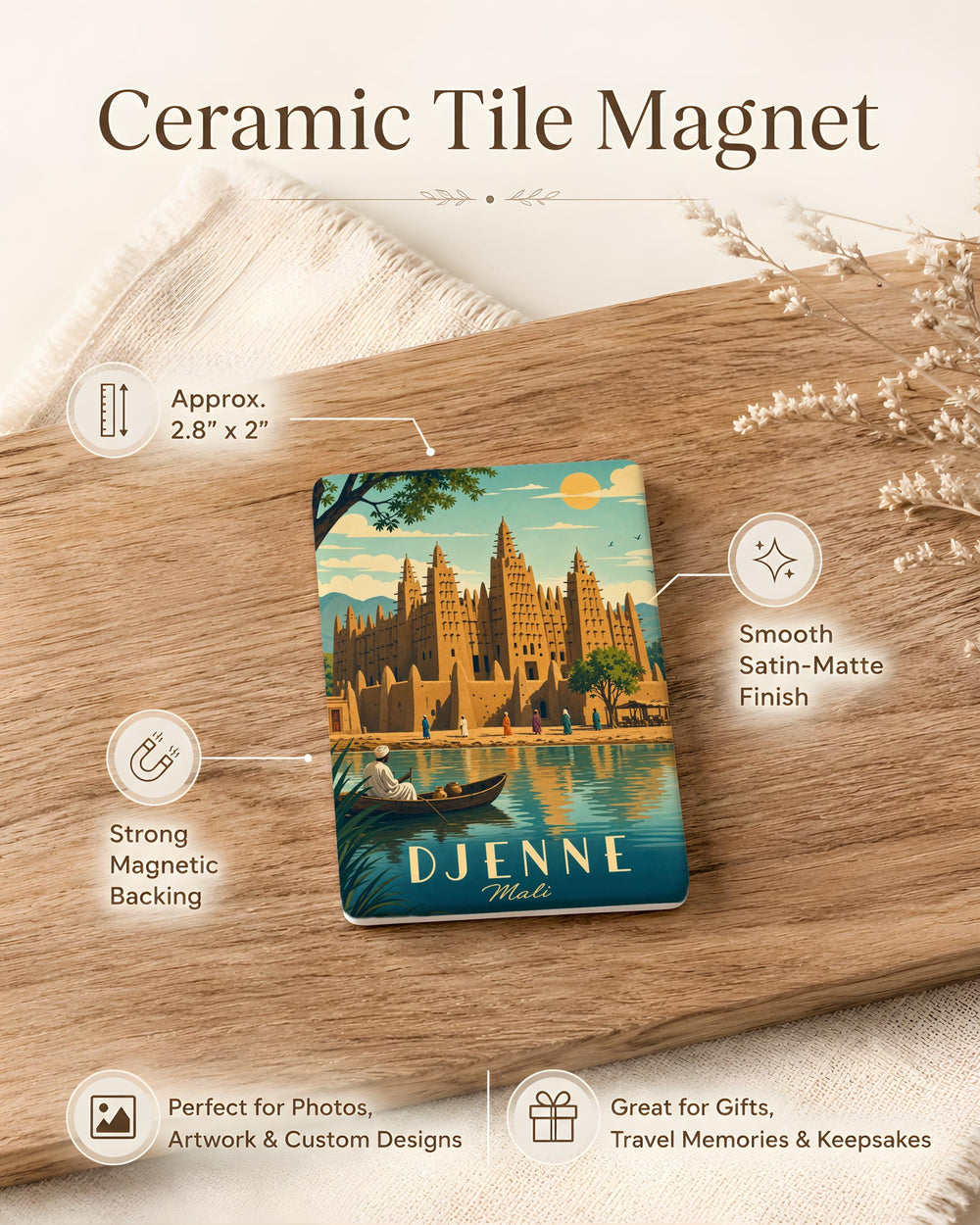 Djenne Great Mosque Fridge Magnet, Mali Landmark Souvenir Magnet, Islamic Architecture Refrigerator Magnet