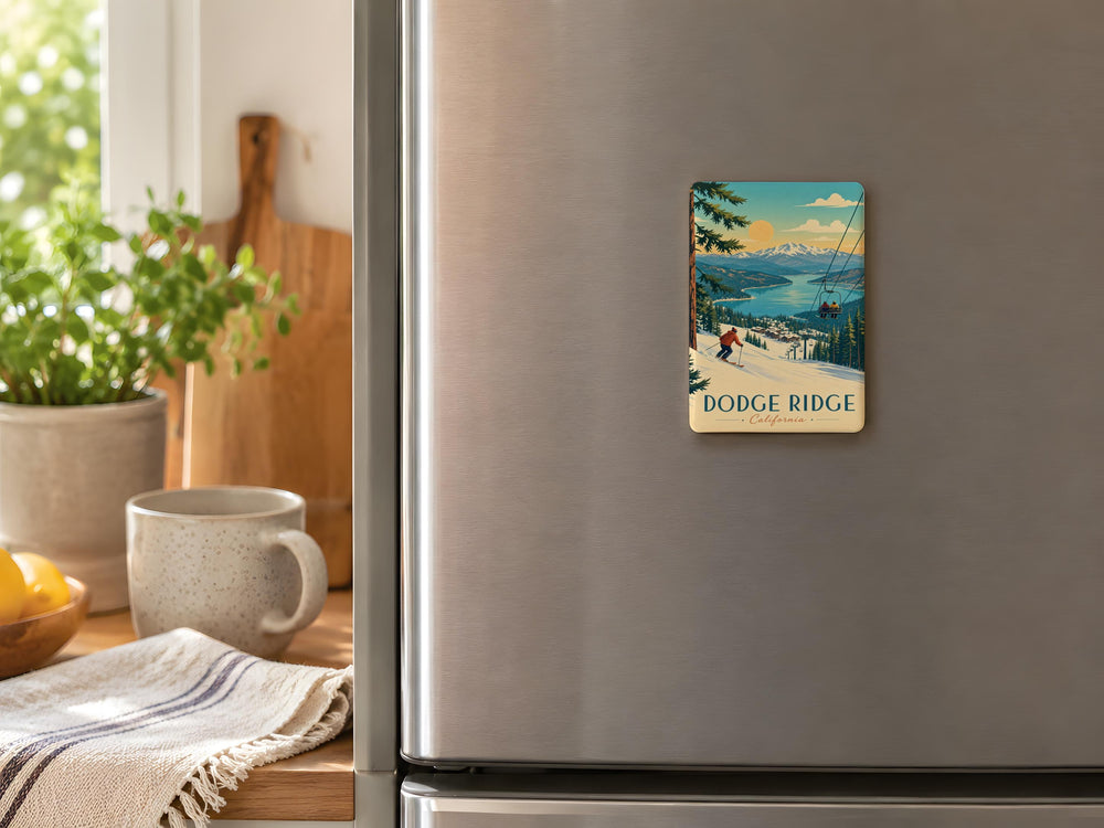 Dodge Ridge Fridge Magnet, Ski Resort Mountain Snowboarding Souvenir Magnet, California Winter Sports Gift