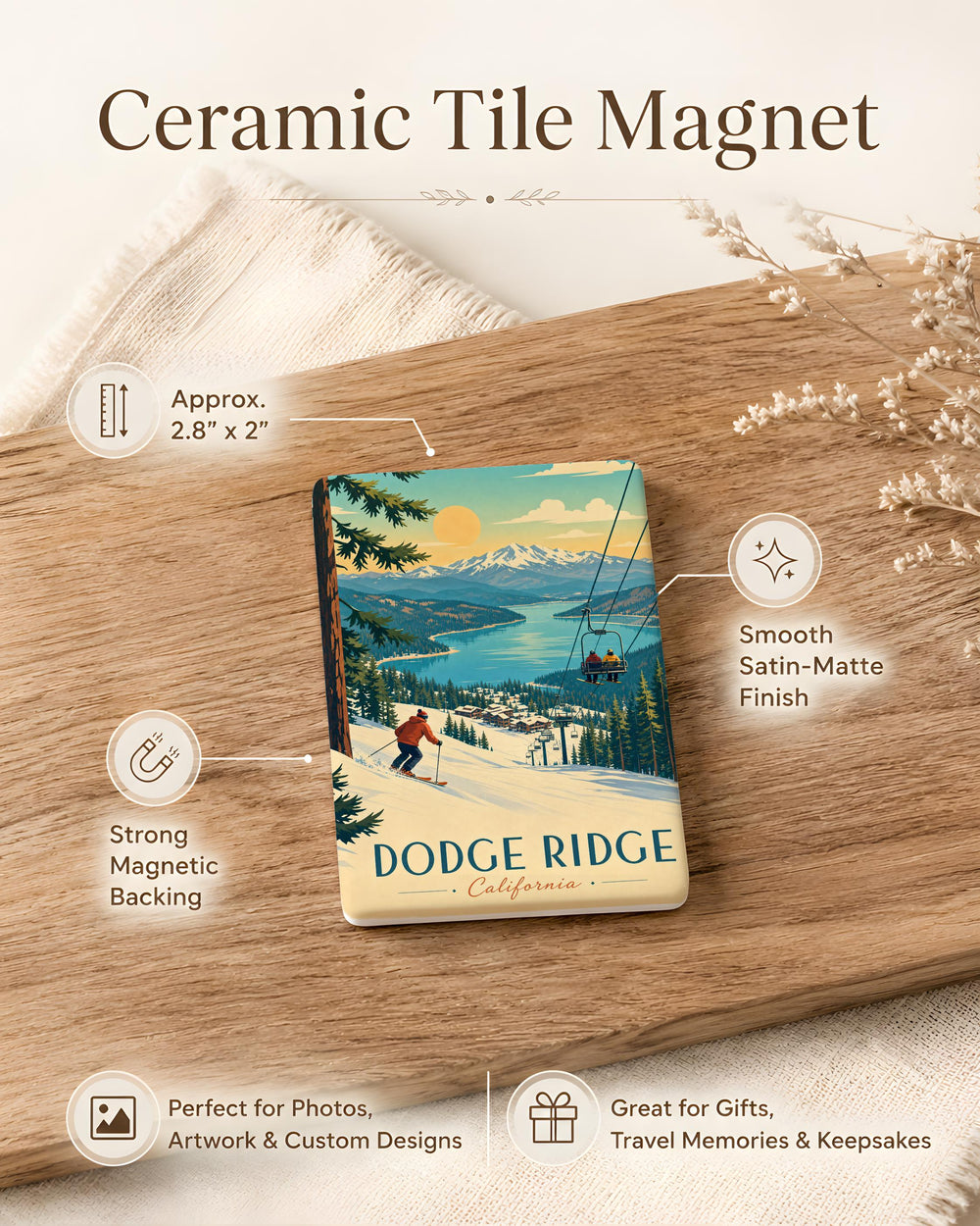 Dodge Ridge Fridge Magnet, Ski Resort Mountain Snowboarding Souvenir Magnet, California Winter Sports Gift